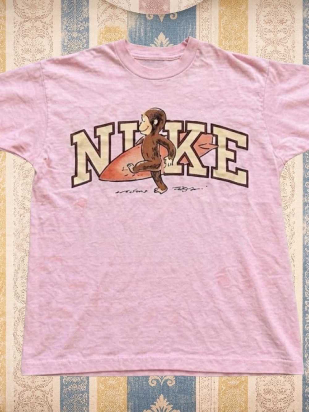 Gildan Light Pink Graphic Tee with Surfing Monkey